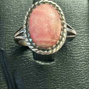 Vintage Sterling Silver Ring | Pink Oval Stone | Size 7. E96